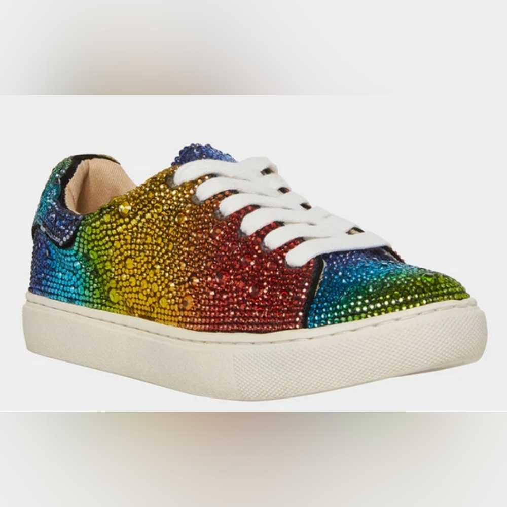 Betsey Johnson Sidny Rainbow Rhinestone Sneaker Kids Size 5
